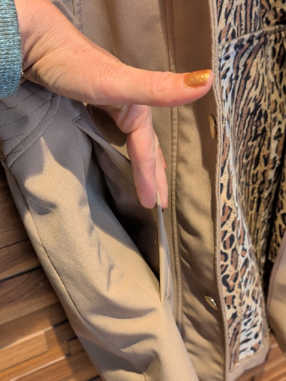 Via Spiga Camel Hooded Trench Coat with Leopard Lining - Picture 6 of 15